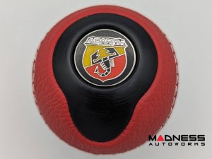 FIAT 500 Gear Shift Knob -  Black Italy - Black Base/ Red Leather Top + Chrome ABARTH Logo - V1
